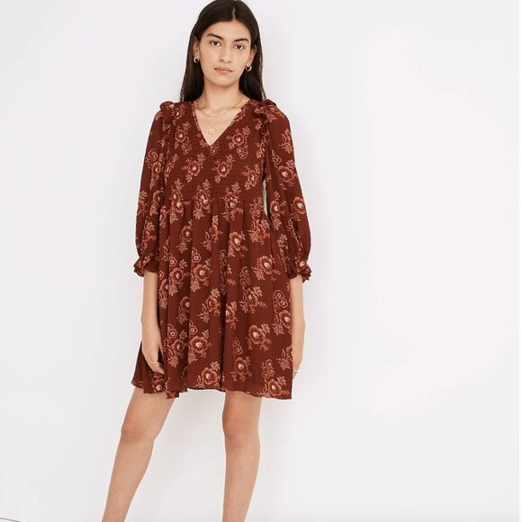 Madewell Dresses & Skirts - Madewell Lucie V-Neck Smocked Mini Dress in Letterpress Floral